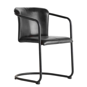 Silla de comedor industrial de cuero asiento tapizado negro marco de metal negro - Imagen 1 de 10