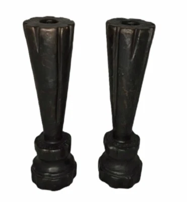 2 Solid Wood Black Pillar Candle Sticks Rustic Pair Cottage Core Farmhouse Decor - Image 1 of 4
