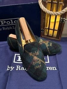 Ralph Lauren Herren Größe 10D Blackwatch Wolle Tartan "Totenkopf" Hausschuhe Schuhe grün - Bild 1 von 10