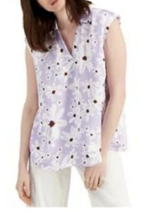 NWT $60 ALFANI Womens XXL Purple Pleated Split Neck Floral Sleeveless Satin Top - Picture 1 of 10