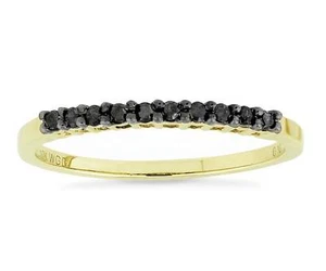 10K Yellow Gold Black Diamond Band Sizes 5 - 9 Narrow Stacking Ring .10ct - Picture 1 of 4
