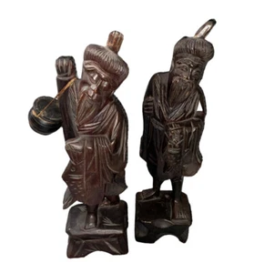 Antique 12 Inch Hand Carved Chinese Deity Wooden Figures Vintage - Picture 1 of 6