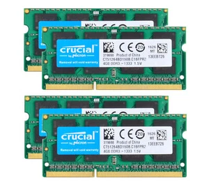 Crucial 4x 4GB 2RX8 PC3-10600S DDR3 1333Mhz Laptop Memory RAM SODIMM NON_ECC Kit - Picture 1 of 14