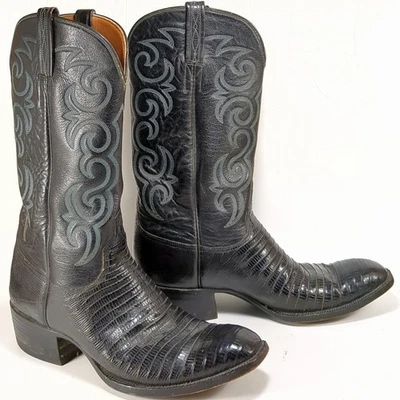 Botas Lucchese Para Hombre Talla 11 B Cuero Lagarto Negro Vaquero Occidental Hechas en EE. UU. Foto 1 de 4