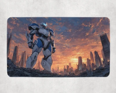TCG Playmat | Blue & White Mecha Themed TCG Playmat | Unofficial Gundam Playmat  - Image 1 of 4