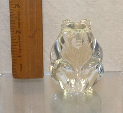 Signed STEUBEN Crystal Art Glass BEAR Hand Cooler Paperweight Vintage Figurine - Image 1 of 4