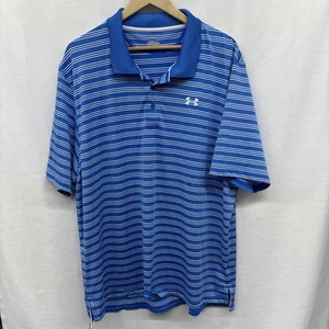 Under Armour Heat Gear Loose Polo Shirt Blue White Stripes Short Sleeve XXL * - Picture 1 of 6