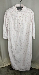 Vintage Carole Flannel Nightgown Sz Med Floral Pink Stripe Granny Cottagecore - Picture 1 of 11
