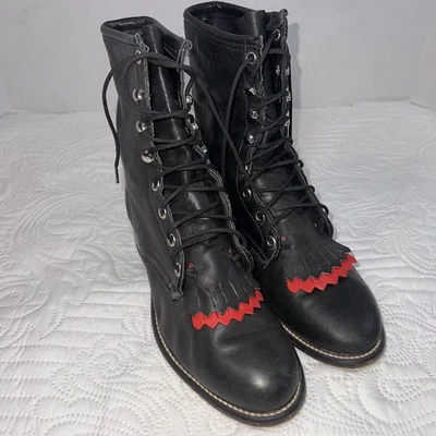 Laredo Lace Up Roper Boots Women’s Size 8.5M Black Red Leather Western Cowgirl - Image 1 of 4