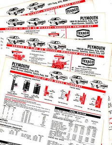 1966 TO 1969 1970 1971 PLYMOUTH SATELLITE FURY ROADRUNNER LUBE TUNEUP CHARTS CC - Picture 1 of 1