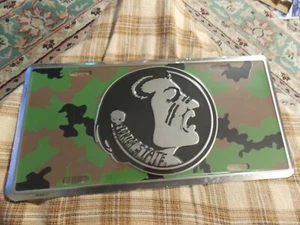 FSU FLORIDA STATE SEMINOLES CAMMO Aluminum License Plate Tag Wall Hanger NOS - Picture 1 of 3