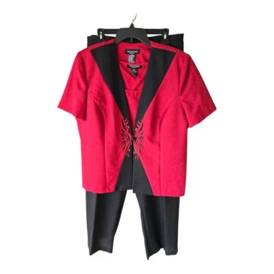Traje Pantalón Perceptions 3 Piezas Talla 18 Rojo Negro Manga Larga Bordado Carrera Nuevo Foto 1 de 4
