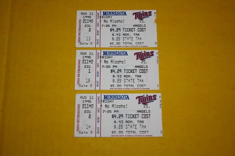Minnesota Twins Ticket Stub | August 11 1995 | Tim Salmon Jim Edmonds HR Cover