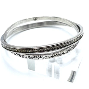 Brighton Neptune Bangle Bracelet Silver Crystal Double Intertwined RETIRED VTG - Picture 1 of 11