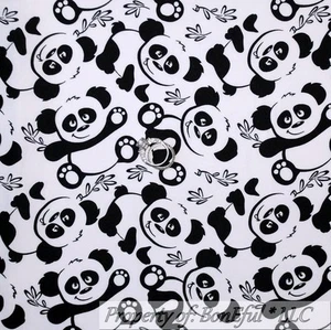BonEful Fabric FQ Cotton Quilt VTG B&W Panda Bear Baby China Calico Bamboo Leaf - Picture 1 of 11