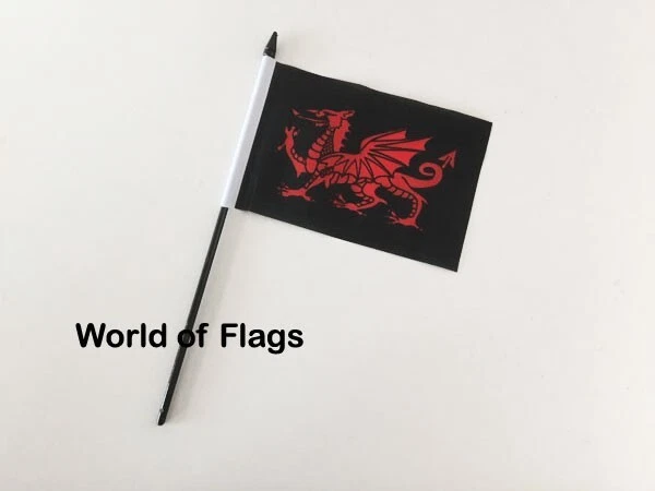 BLACK WALES FLAG 6" x 4" SMALL HAND Cymru Nationalist Independence Welsh Dragon - Image 1 of 1