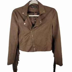 Top Chic Faux Suede Fringe Crop Moto Jacket Size SMALL - Picture 1 of 6