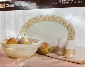 NIB Chris Madden Montalira Gold 5-Piece Completer Set: Platter Bowls Salt Pepper - Picture 1 of 6