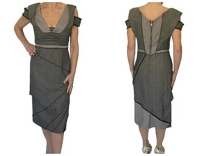 Zac Posen Womens Dress Brown Wool Cold Shoulder V- Neck Midi Sz 10 NWT $1350 - Picture 1 of 9