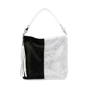 Neu zweifarbig schwarz weiß Glitzer Hobo Handtasche mit Quaste, Handtasche Beuteltasche kostenloser Versand - Bild 1 von 3