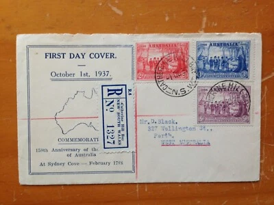1937 AUSTRALIA SESQUI-CENTENARY OF NSW SET FDC BY BILL HORNADGE USED - image 1 of 4