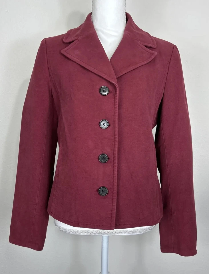 Chaqueta Blazer Ann Taylor Roja Borgoña Algodón Abotonada Talla 0 Foto 1 de 4