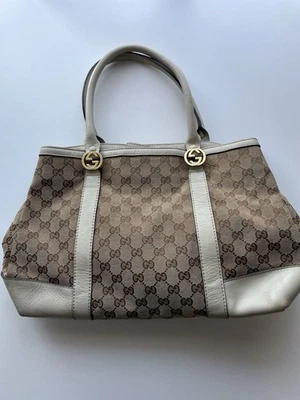 Gucci Miss GG Hobo Tote Bag - Canvas & White Leather - 353122 - Fair Cond - Image 1 of 4