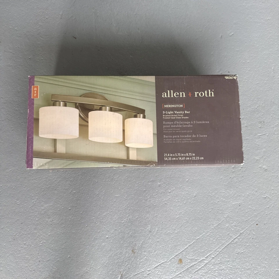 NEW Allen + Roth Merington 3-Light Brushed Nickel Vanity Light (NO GLASS SHADES) - Image 1 of 1