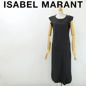 ISABEL MARANT Striped Flower Button Wool Slit Long Dress Charcoal Gray 1 - Picture 1 of 6
