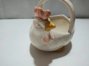 Vintage Fitz & Floyd White Speckled Hen Ceramic Basket Candy Dish Farmhouse - Picture 1 of 18