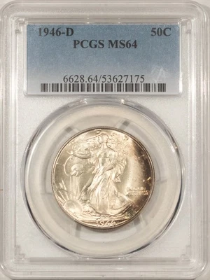 1946-D WALKING LIBERTY HALF DOLLAR - PCGS MS-64, ATTRACTIVE OBVERSE EDGE TONING! - Image 1 of 3