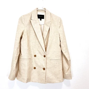 Banana Republic Cream Blazer Linen Blend Double Breasted Relaxed Fit Women 4 - Picture 1 of 6