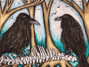 RABE im Wald Gothic Kunstdruck 8,5 x 11 signiert vom Künstler KSams Bones - Bild 1 von 2