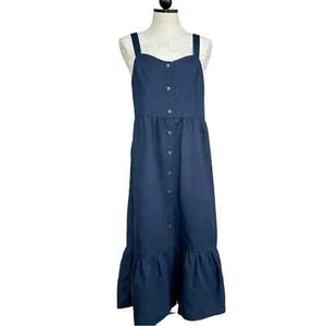 Frank and Oak Sleeveless Tencel Sundress Ruffle Hem Navy Faux Button Down Size M - Bild 1 von 15