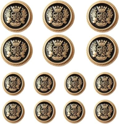 14-Piece Black Gold Metal Blazer Button Set for Jackets and Suits - Image 1 of 2
