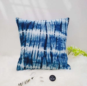 Shibori Batik Kissenbezug, Indigo Kissenbezug, Baumwolle Leinen 18 Zoll, pflanzengefärbt - Bild 1 von 9