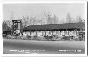 RPPC WESTERN MANOR MOTEL Corning, CA Roadside 1950s Eastman Vintage Postcard - Imagen 1 de 2