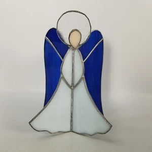 Vitral Ángel Plateado Azul Y Blanco Independiente 7.75 pulgadas Alto Navidad - Imagen 1 de 9