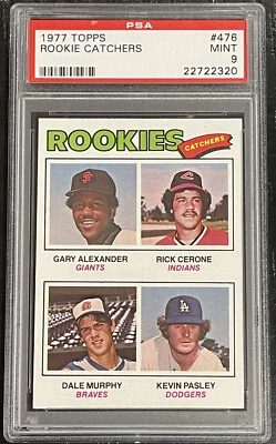 1977 Topps ROOKIE CATCHERS Dale Murphy CENTERED RC #476 PSA 9 MINT Alexander - Image 1 of 4