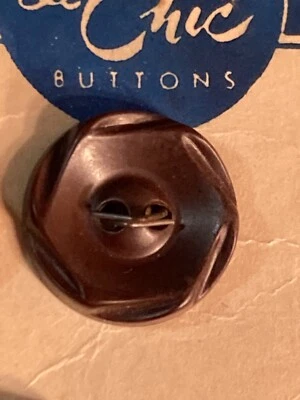 Vintage Le Chic Bakelite Buttons Brown Hexagon Edge Detail 2 Hole 9/16 3 on Card - Image 1 of 4