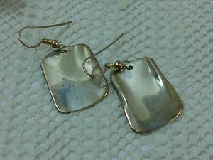 LAZARO G Modernist Design Sterling Silver Free Form Rectangle Artisan Earrings - Picture 1 of 13