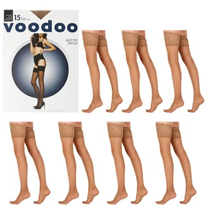7x Voodoo Lace Top Stay Up 15 Denier Stockings Pantyhose Tights Nude Bulk HXLF1N - Picture 1 of 6