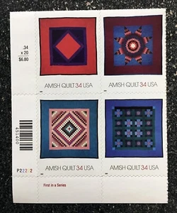 2001USA #3524-3527a 34c Amish Quilts - Plate Block of 4  Mint NH - Picture 1 of 2
