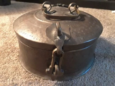 1800's Indian Antique Brass Round Big Size Unique Chapatti Bread / Dowry Box - Image 1 of 4