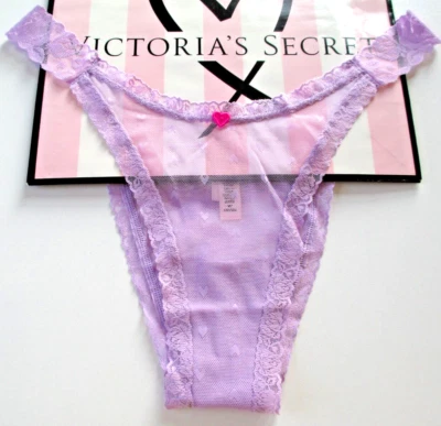 VICTORIA'S SECRET Purple Lace Brazilian Panty Red Heart S M L XL Charmed Violet - Image 1 of 4