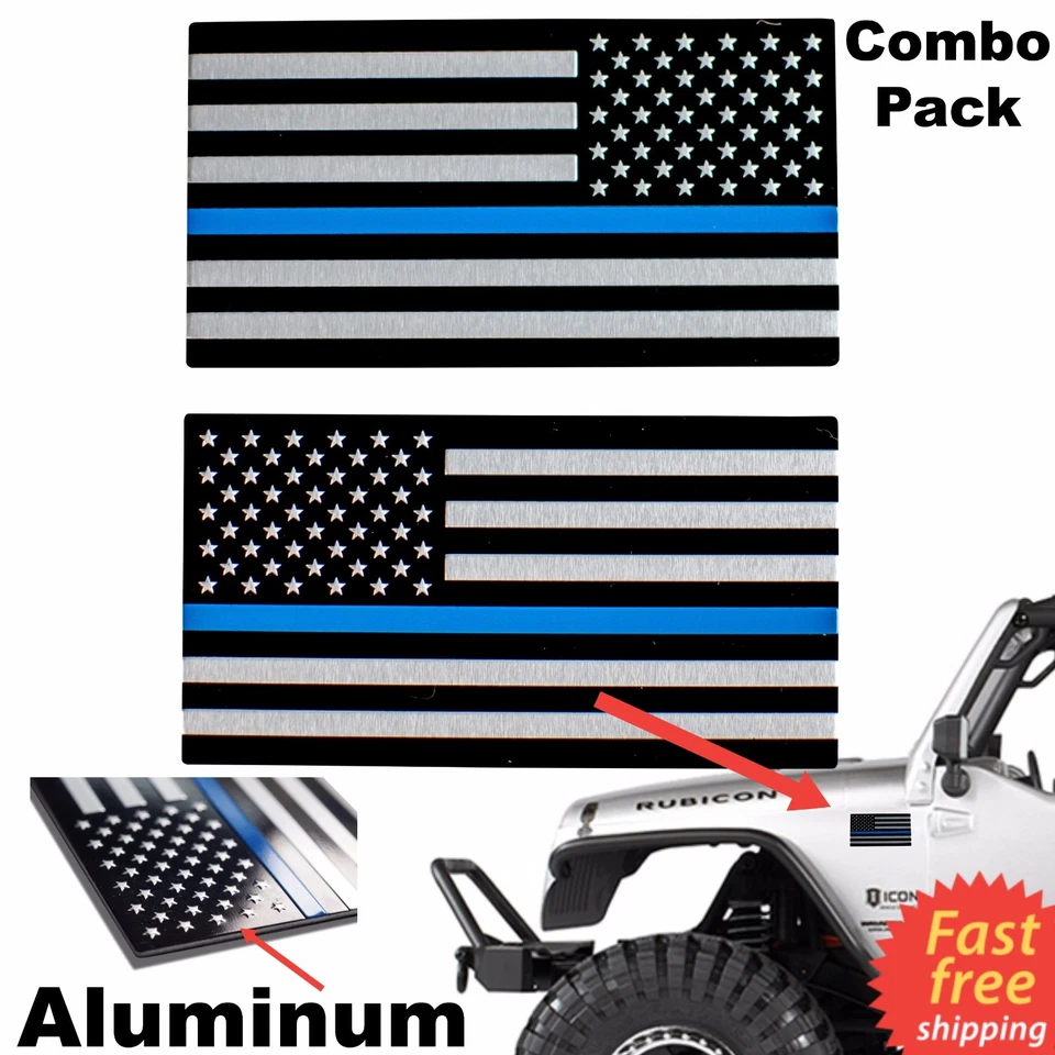 Calcomanía adhesiva emblema bandera americana línea azul delgada metal 3D Foto 1 de 1