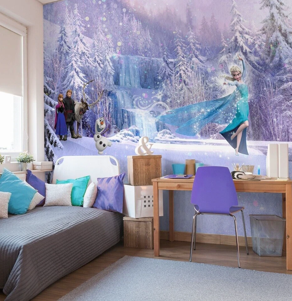 368x254 cm Disney Frozen WALLPAPER Elsa Anna Christof WALL MURAL blue room - Image 1 of 4