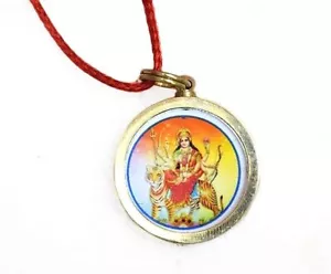 Ciondolo Durga Yantra Ottone 24 CT Placcato Oro con Catena Uomo e Donna - Foto 1 di 4
