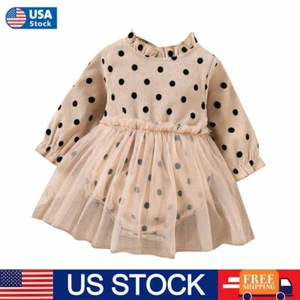 Toddler Kids Baby Girl Summer Long sleeve Polka Dot Princess Dress Party Clothes - Picture 1 of 8