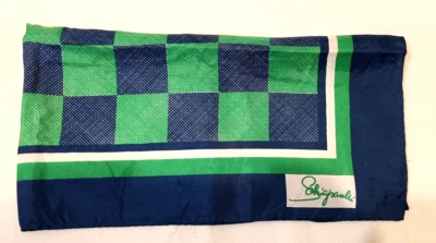 Bufanda de seda vintage Schiaperelli azul/verde a cuadros 27" x 27" Foto 1 de 4